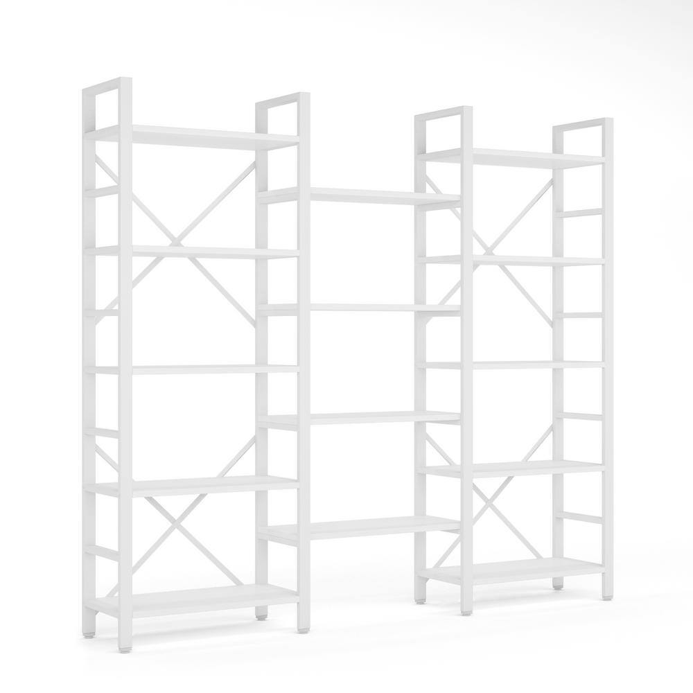 Tribesigns Earlimart 70.9 White Wood Triple Wide 5-Shelf Bookcase Industrial Etagere Large Open Bookshelf for Display TJHD-HOGA-C0292