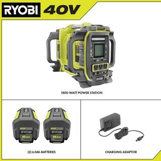 RYOBI 40V 1800-Watt Portable Battery Power Station Inverter Generator and 4-Port Charger with (2) 6.0 Ah Batteries RYi1802B6