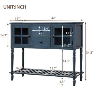 Tileon 42 in. W x 14 in. D x 34.2 in. H in Antique Blue MDF Ready to Assemble Kitchen Cabinet with Solid Wood Frame and Legs AYBSZHD595