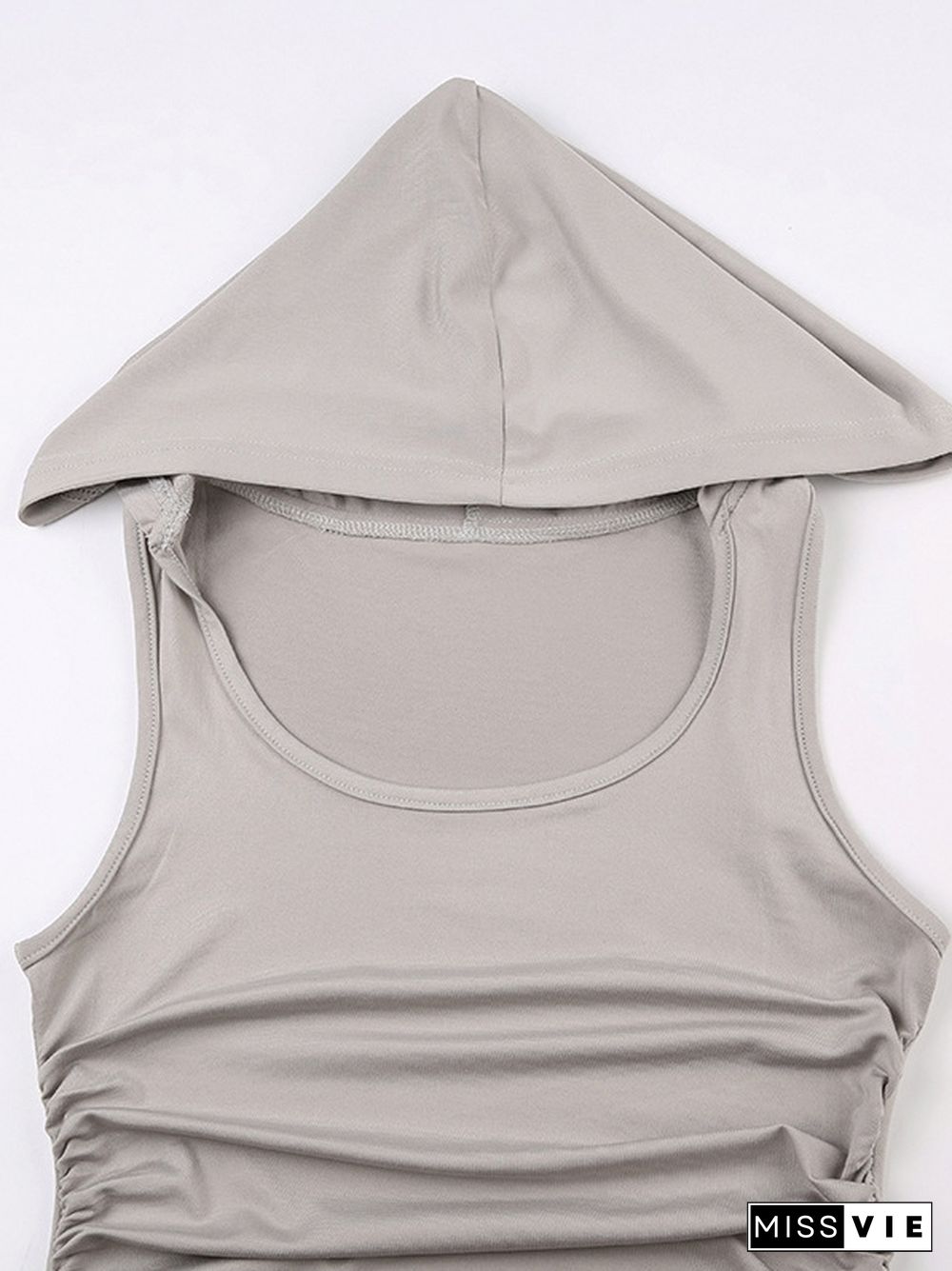 Solid Color Pleated Hooded Tank Top