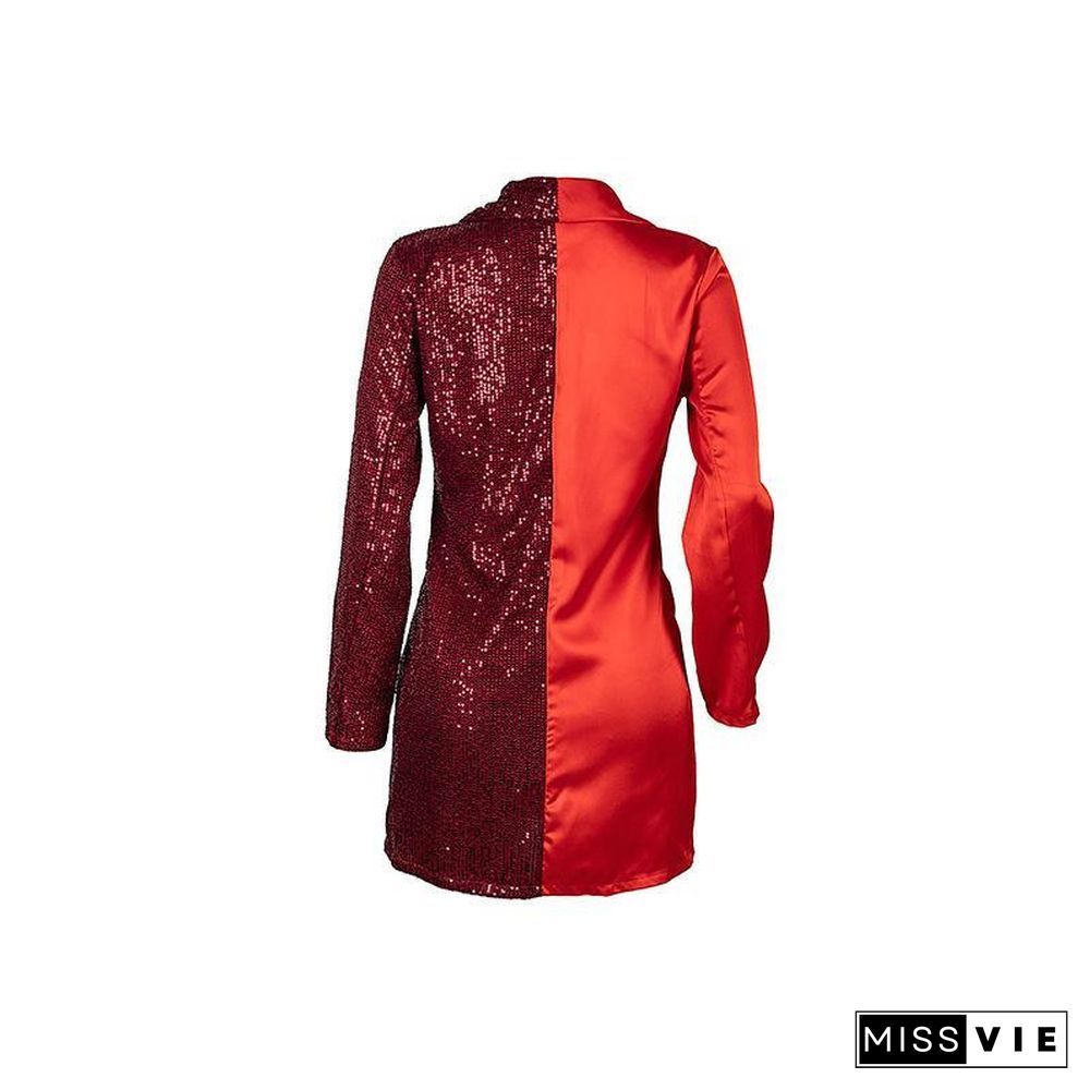 Chic Red Joint Sequin Suit Jacket