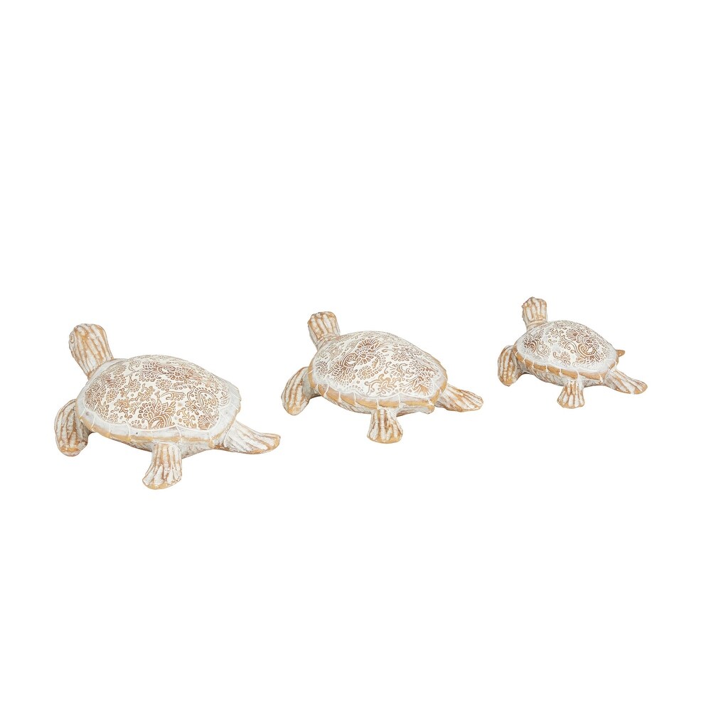 Beige Polystone Turtle Sculpture (Set of 3)   9 x 8 x 2