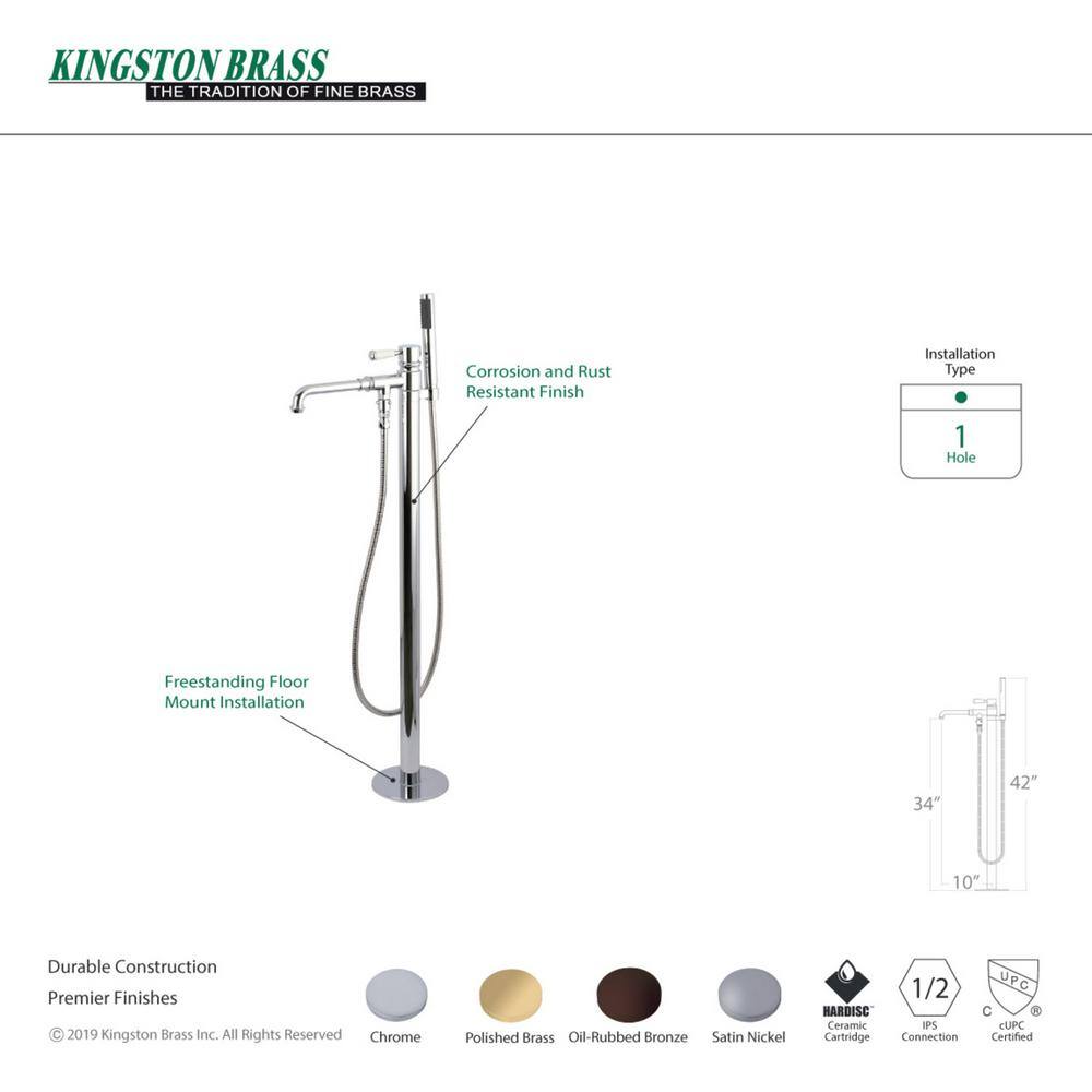 Kingston Brass Paris Single-Handle Floor-Mount Roman Tub Faucet with Hand Shower in Chrome HHKS7031DPL