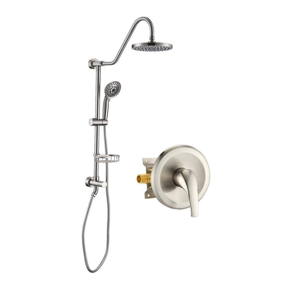 YASINU 5-Spray Wall Slid Bar Round Rain Shower Faucet with Handheld in Brushed Nickel (Valve Included) YNAE1102BN