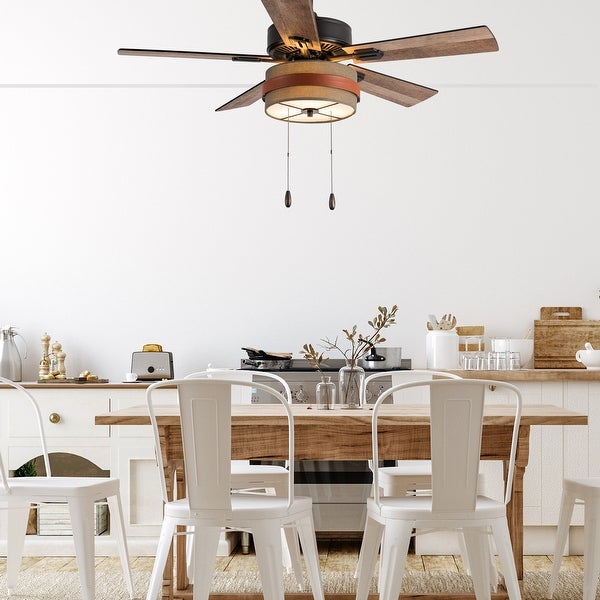 Aeris River of Goods Tan Oil-Rubbed Bronze and Metal Fabric Ceiling Fan with Light - 42