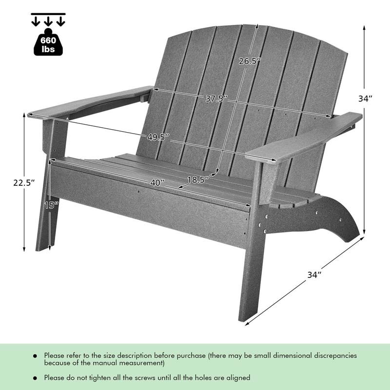 All-Weather HDPE Adirondack Chair Loveseat Outdoor Adirondack Bench for Patio Porch Garden Backyard