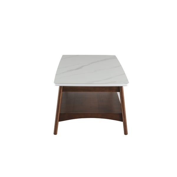 Luca Mid- Century Coffee Table Stone and Wooden Frame