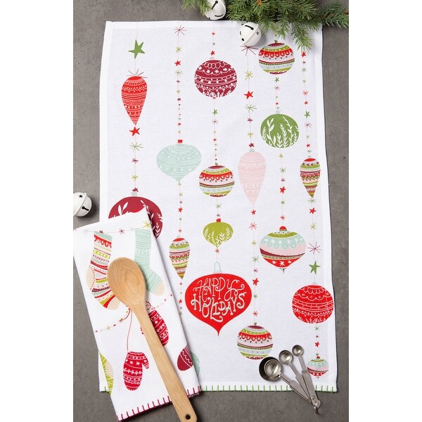 2 Red Green Christmas Trimmings Printed Rectangular Dishtowels 28