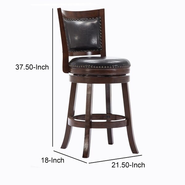 Nailhead Round Leatherette Counter Stool with Flared Leg， Brown and Black - 37.5 H x 18 W x 21.5 L Inches