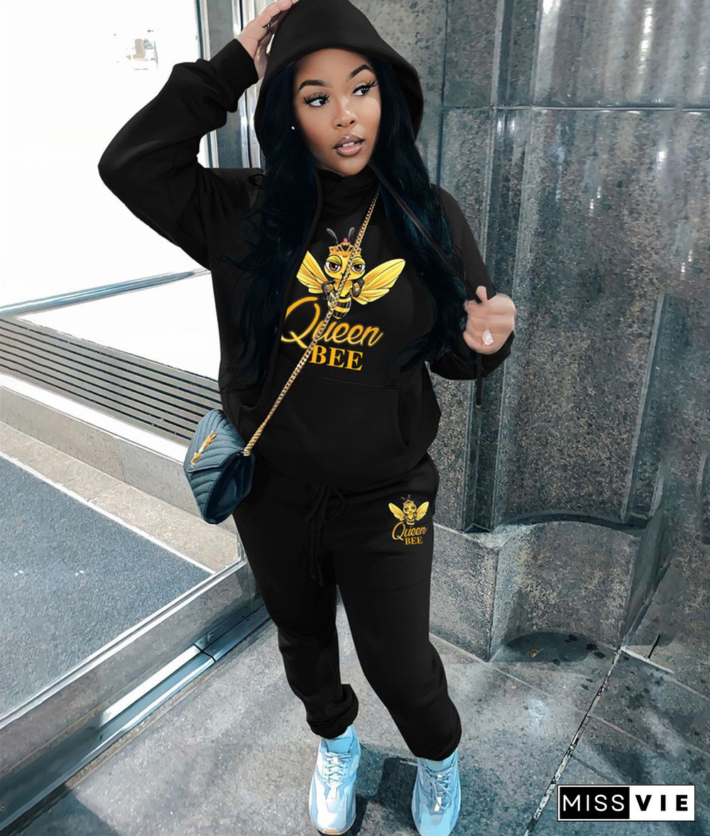 Winter Loose Pocket Hoodies Sweatpants 2 Piece Set