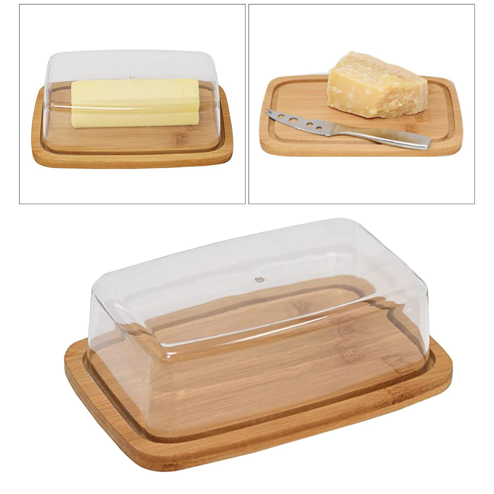 Square with Lid， Bamboo Butter Dish， Butter Dish with Lid， Butter Keeper， Glass Butter Dish， for Kitchen Refrigerators