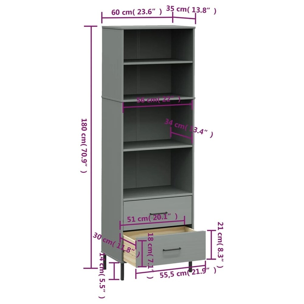 vidaXL Bookshelf Book Cabinet with 2 Drawers Storage Cabinet OSLO Solid Wood   23.6\