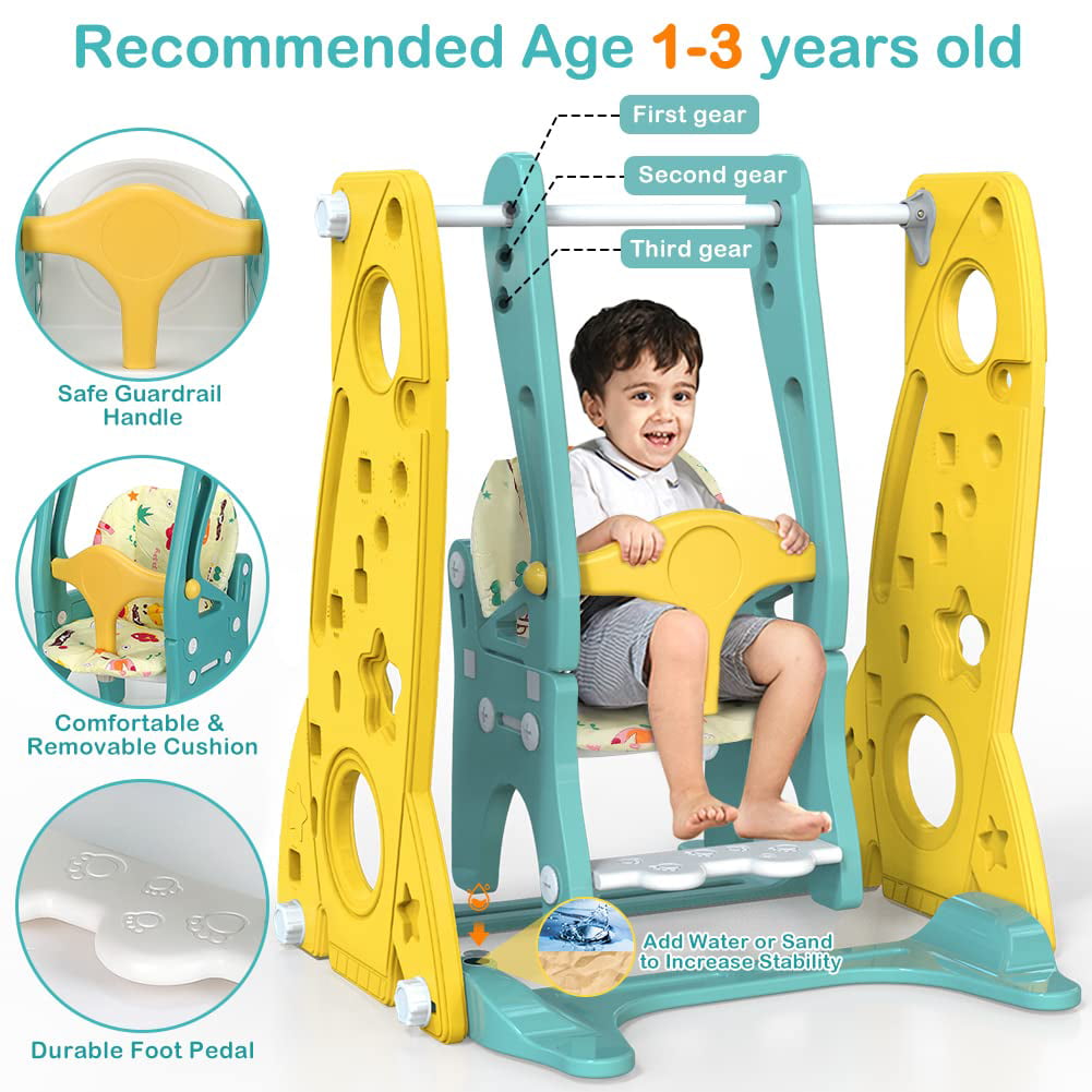 GIKPAL 6 in 1 Toddler Slide and Swing Set， Climber Slide Playset with Basketball Hoop Long Slide and Ball Pool for Kids Indoor Outdoor