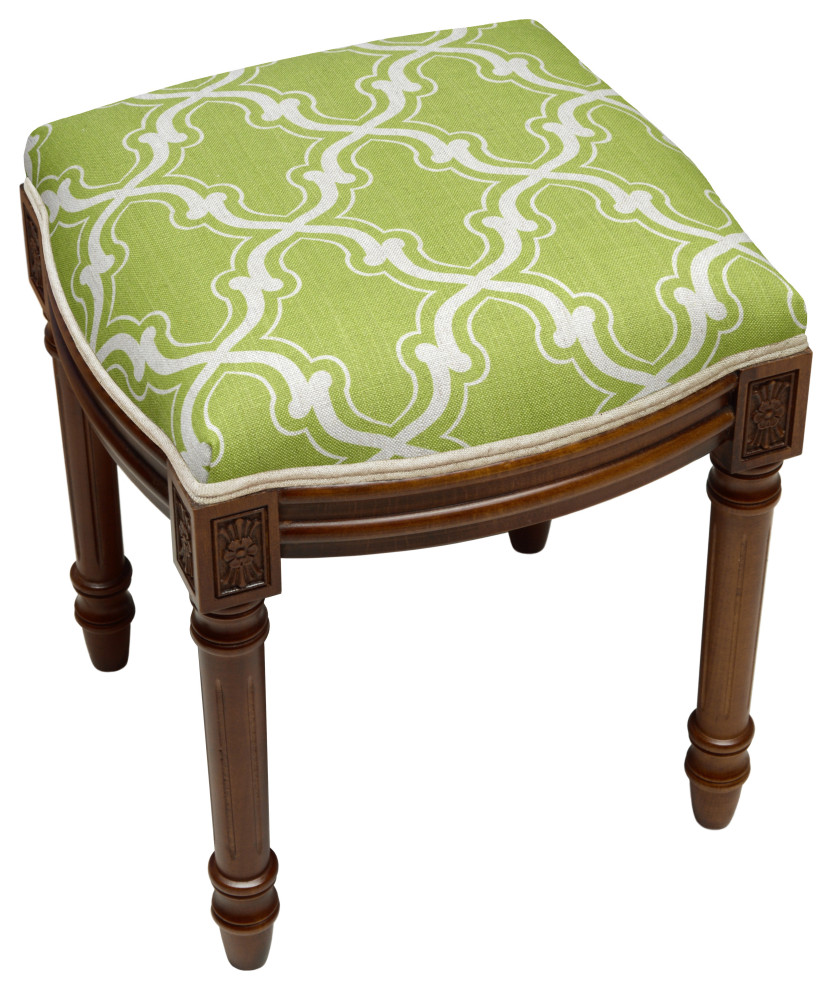 Trellis Chartreuse  Linen Upholstered Vanity Stool   Mediterranean   Vanity Stools And Benches   by 123 Creations  Houzz