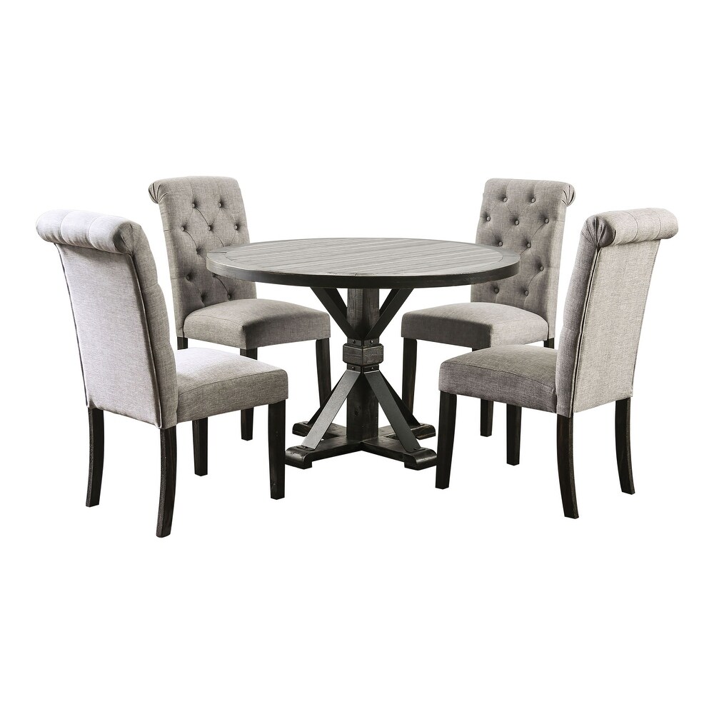 Fend Rustic Solid Wood 5 Piece Round Dining Table Set with Tufted Padded Chair by Furniture of America