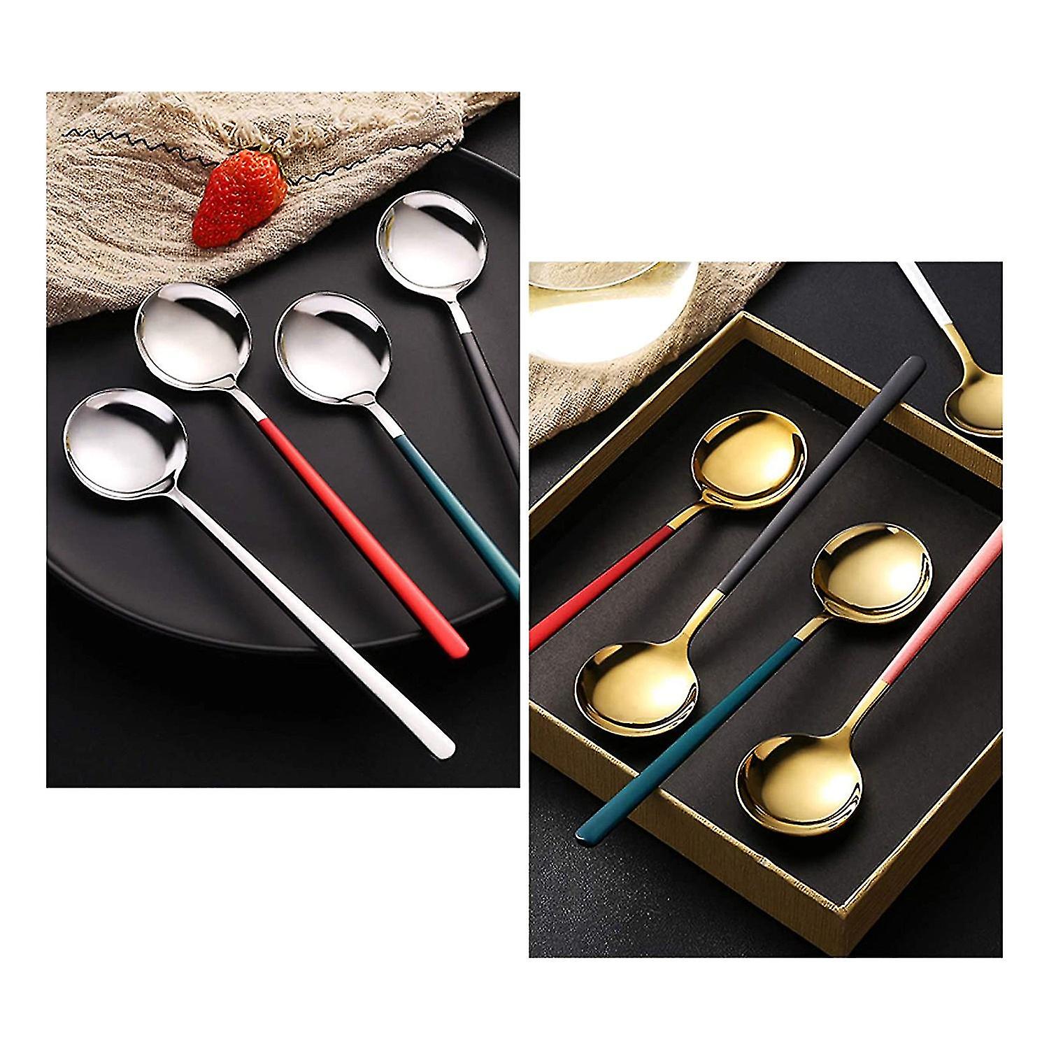 5 Pack Soup Spoons，stainless Steel Ice Cream Soup Spoons Coffee Spoons Teaspoons，for Dinner Long Ha