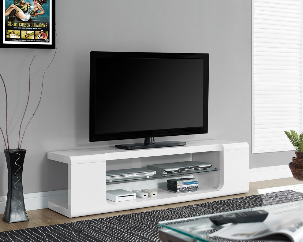 60 quotTV Stand With Tempered Glass   Contemporary   Entertainment Centers And Tv Stands   by Monarch Specialties  Houzz