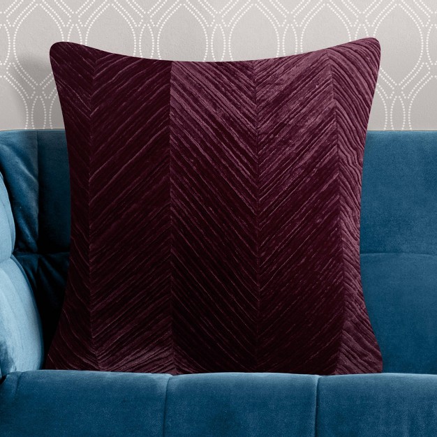 Oversize Lexington Velvet Pleated Chevron Square Throw Pillow Dark Purple Edie home