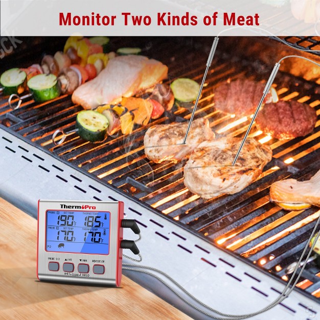 Thermopro Tp17w Digital Meat Thermometer With Dual Probes And Timer Mode Grill Smoker Thermometer With Large Lcd Display