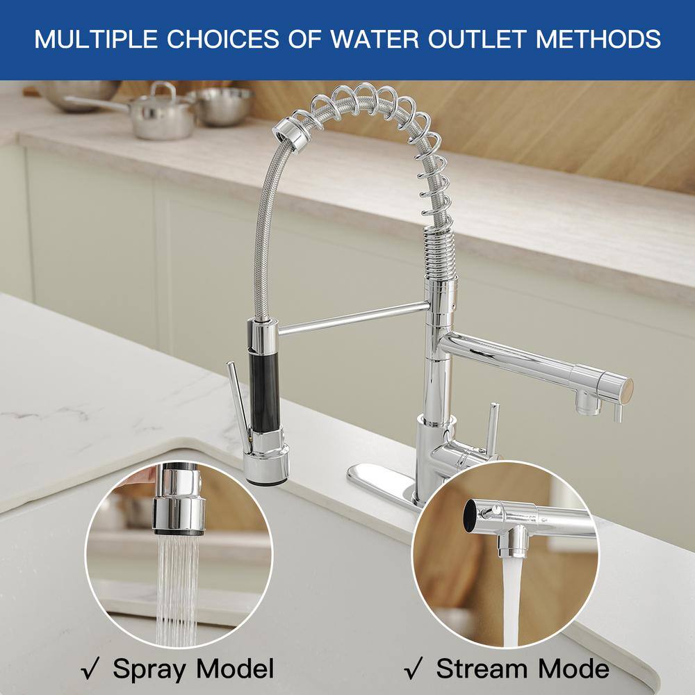 BWE Single-Handle Pull-Down Sprayer 2 Spray High Arc Kitchen Faucet With Deck Plate in Polished Chrome A-94008-C