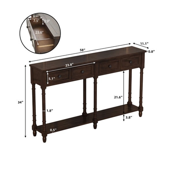 Entryway Console Table with Two Storage Drawers and Bottom Shelf