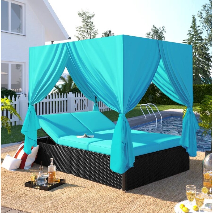 Outdoor Patio Wicker Sunbed Daybed Adjustable Seats for Swimming Pool