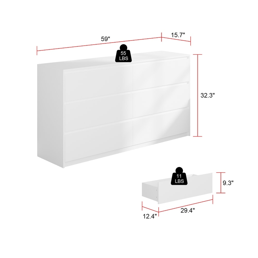 Timechee 6 Drawer 59'' W Chest Dresser White/Dark Brown