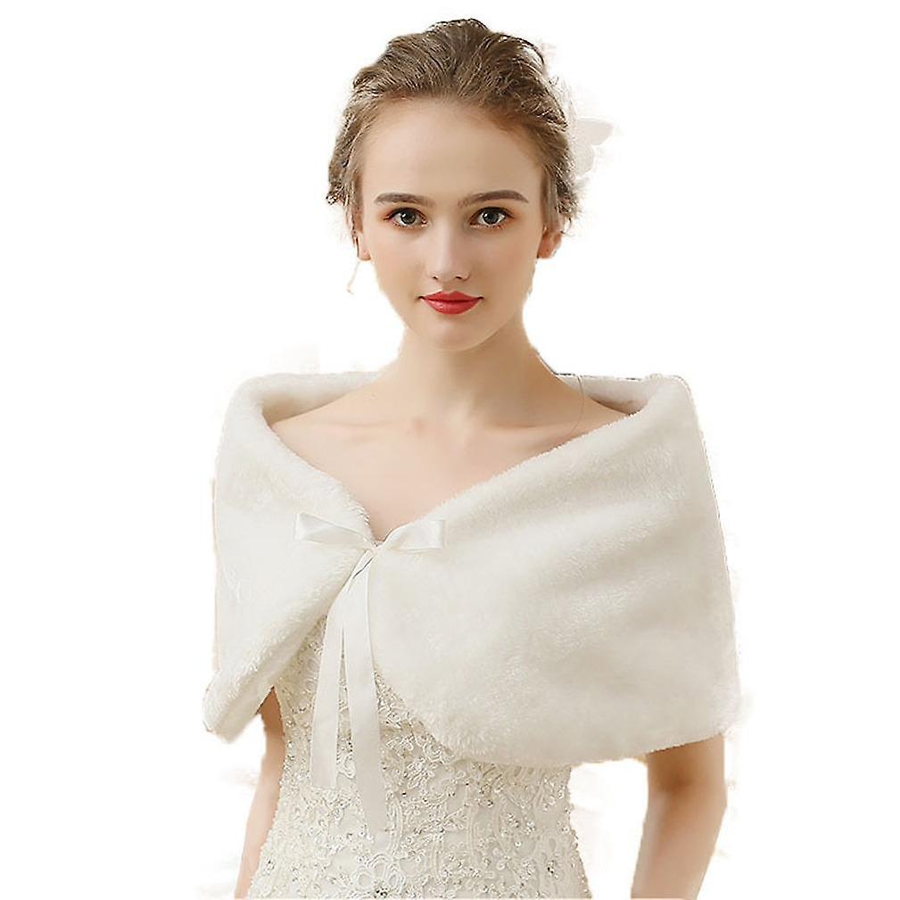 White Faux Fur Capelets Shawls Soft Wedding Bridal Shoulder Cape Wraps Tippet Stoles