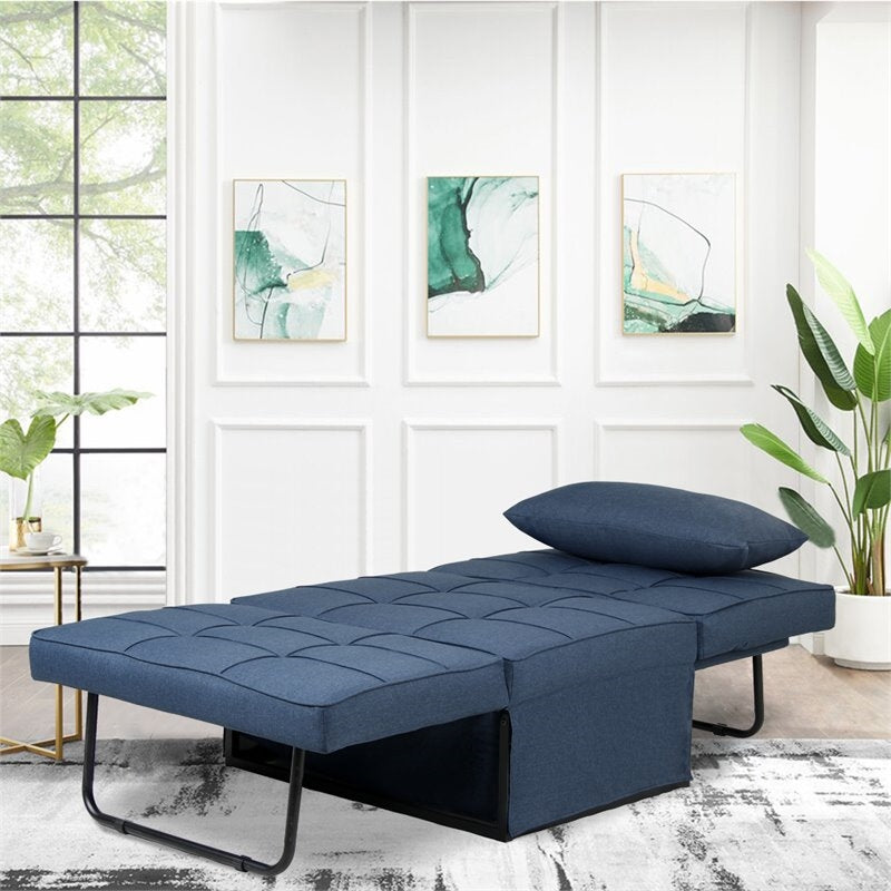 Pemberly Row Modern Fabric 4-in-1 Adjustable Folding Sofa Chair Bed in Blue