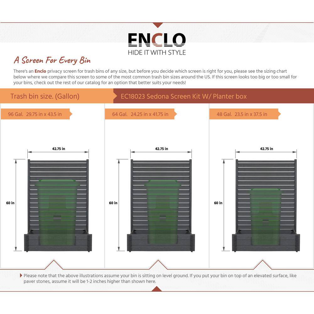 Enclo Privacy Screens 5ft H x 3.5ft W x 1.3 ft L Sedona WoodTek Vinyl Charcoal Color Louvered Freestanding Screen wPlanter Box EC18023 EC18023