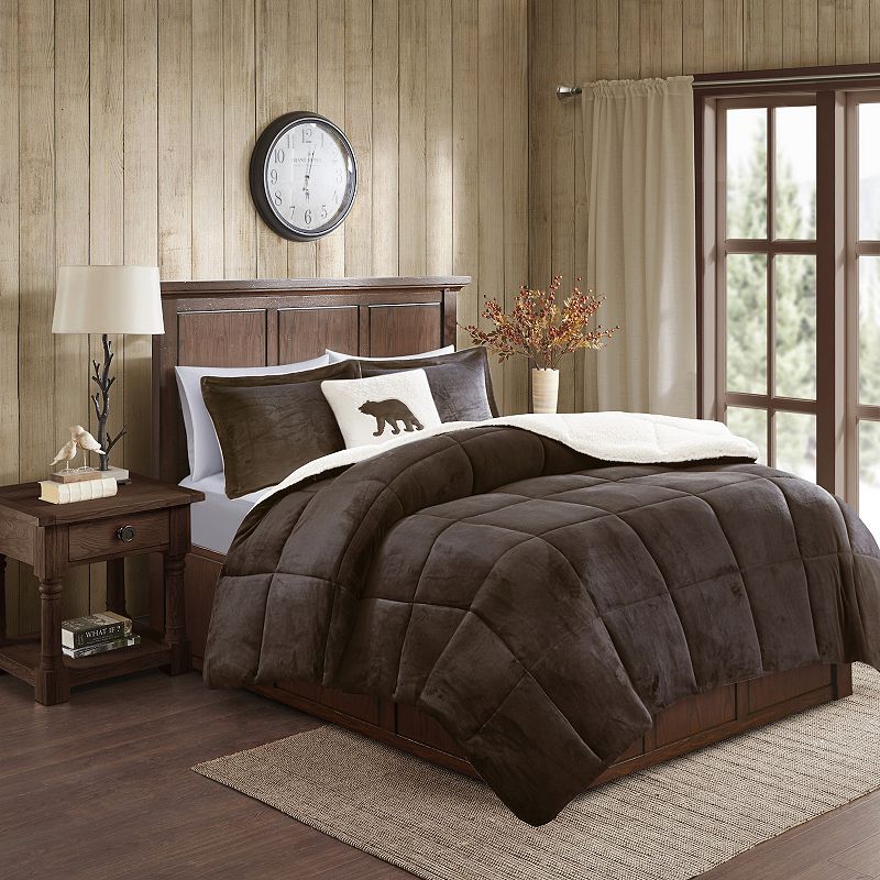 Woolrich Alton Plush to Sherpa Fleece Down Alternative Comforter Set with Throw Pillow