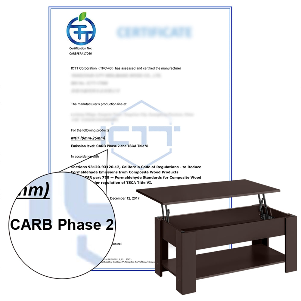 SMILE MART Lift Top Rectangular Wood Coffee Table with Hidden Compartment and Storage, Brown