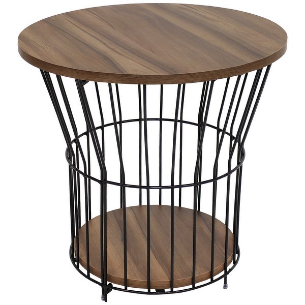 Wire Pedestal Modern End Table with MDF Pull-Open Tabletop