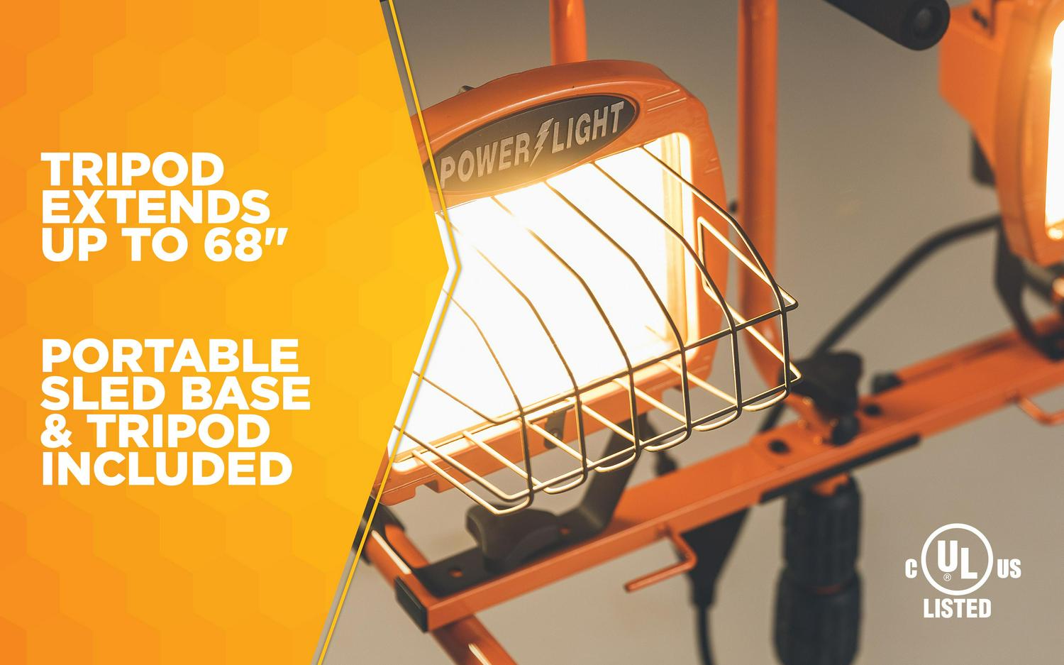 Designers Edge L14SLED Orange 1000-Watt Twin-Head Adjustable to 68 Halogen Work Light with Telescoping Tripod Stand