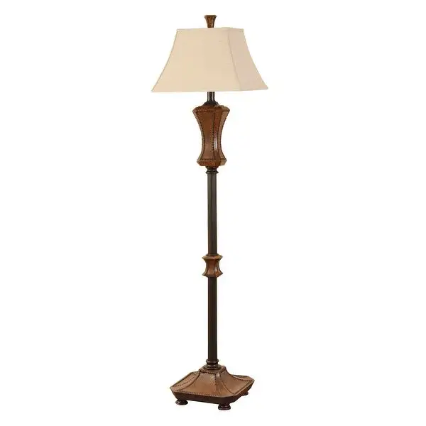 StyleCraft Archer Brown With Black Nailheads Floor Lamp with a Square Bell Shade