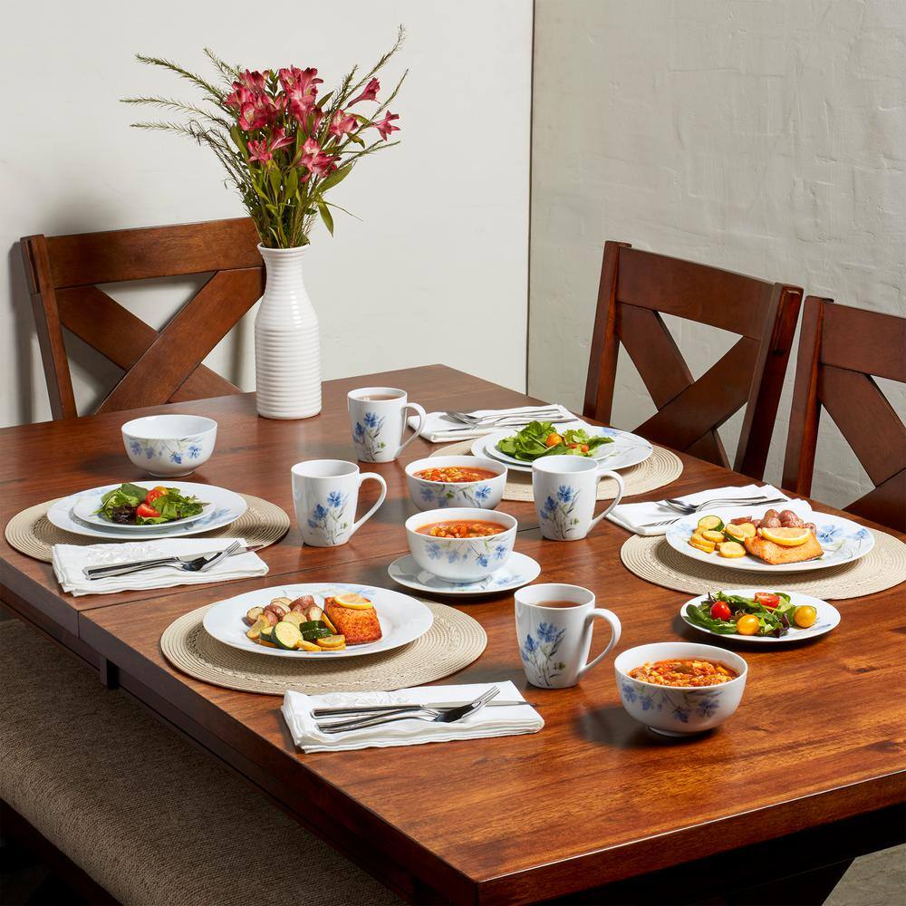 Tabletops Gallery 16-Piece Casual White with Pattern Ceramic Dinnerware Set (Service for 4) TTU-83700-EC