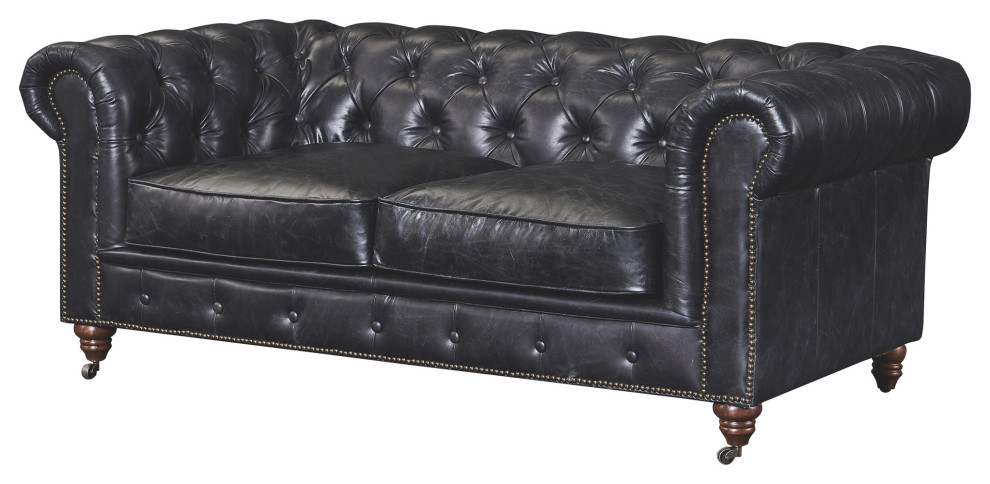 Top Grain Leather Chesterfield Love Seat  Slate   Traditional   Loveseats   by Crafters and Weavers  Houzz