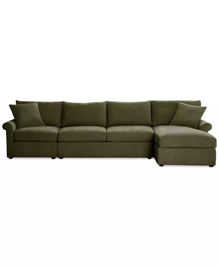 Furniture Wrenley 134 3-Pc. Fabric Sectional Chaise Sleeper Sofa