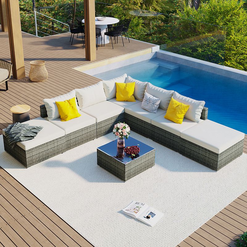 Merax 8-Pieces Outdoor Patio Furniture Sets， Garden Conversation Wicker Sofa Set