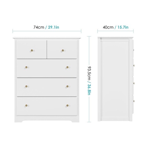 5 Drawer Dresser， Wood Dresser Chest with Wide Storage Space， Modern Storage Cabinet Tall Nightstand - as picture - - 37668877