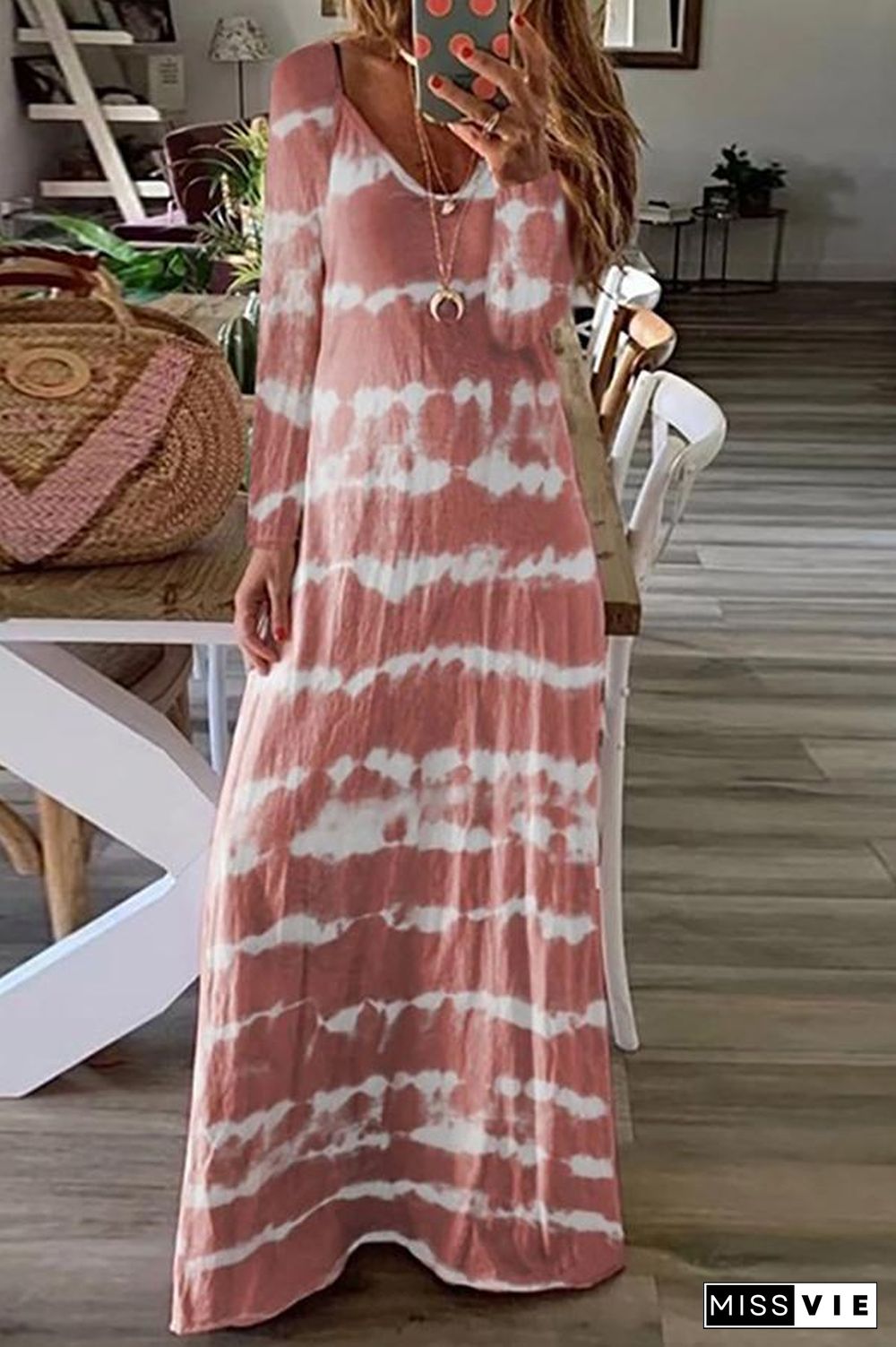 Printed Long Sleeve Striped Maxi Dress (6 Colors) P14235