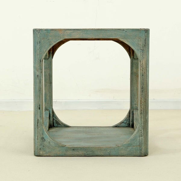 Artissance Versatile Peking Ming Side Table With Weathered Soft Aqua Wash， 24 Inch Tall