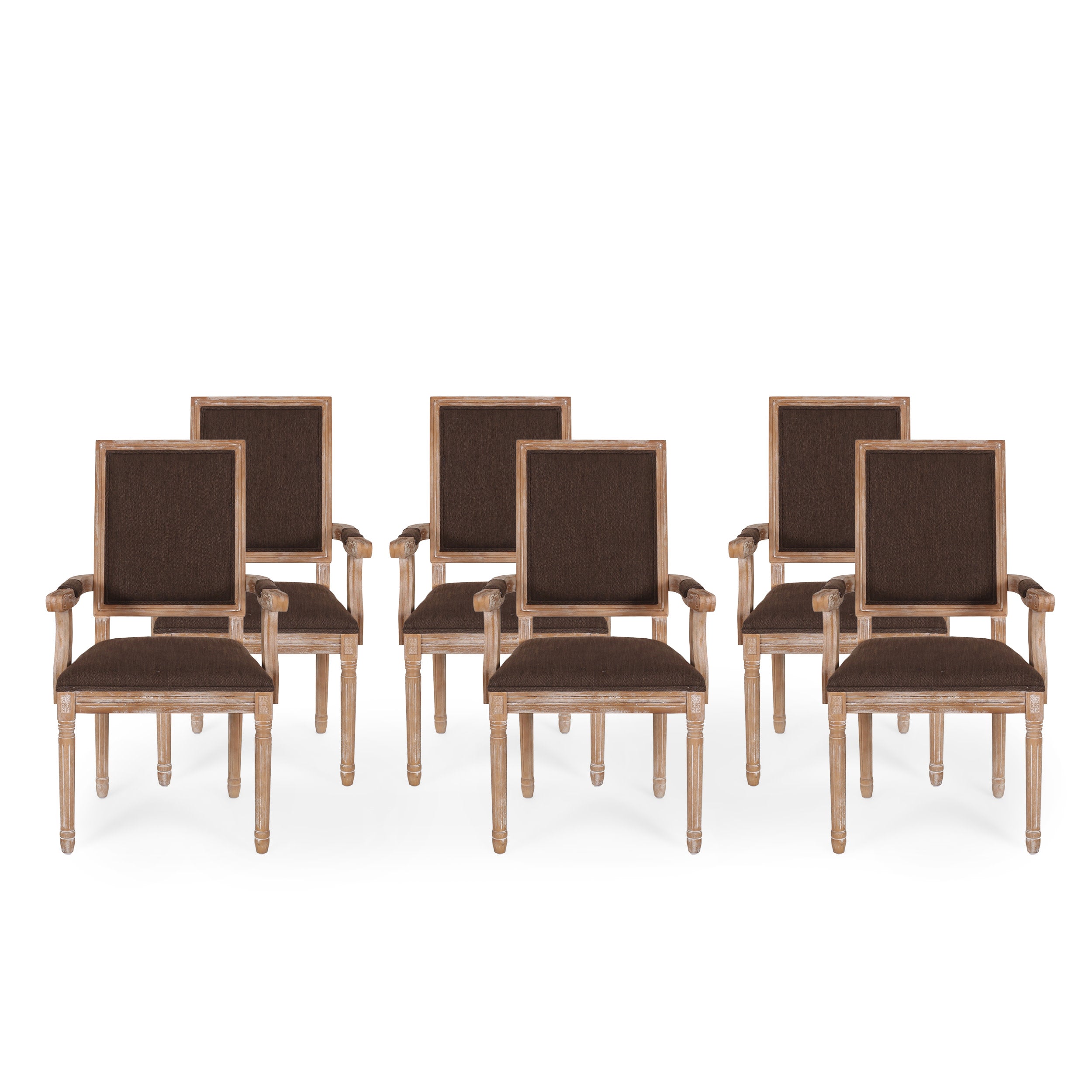 Ashlyn French Country Fabric Upholstered Wood Dining Chairs, Set of 6