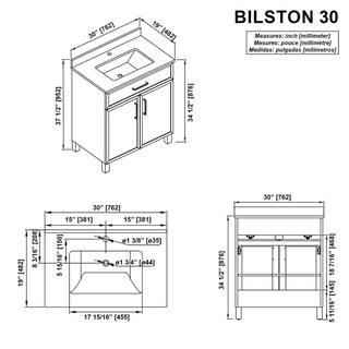 Home Decorators Collection Bilston 30 in. W x 19 in. D x 34.50 in. H Bath Vanity in Spiced Walnut with White Engineered Stone Top Bilston 30SW