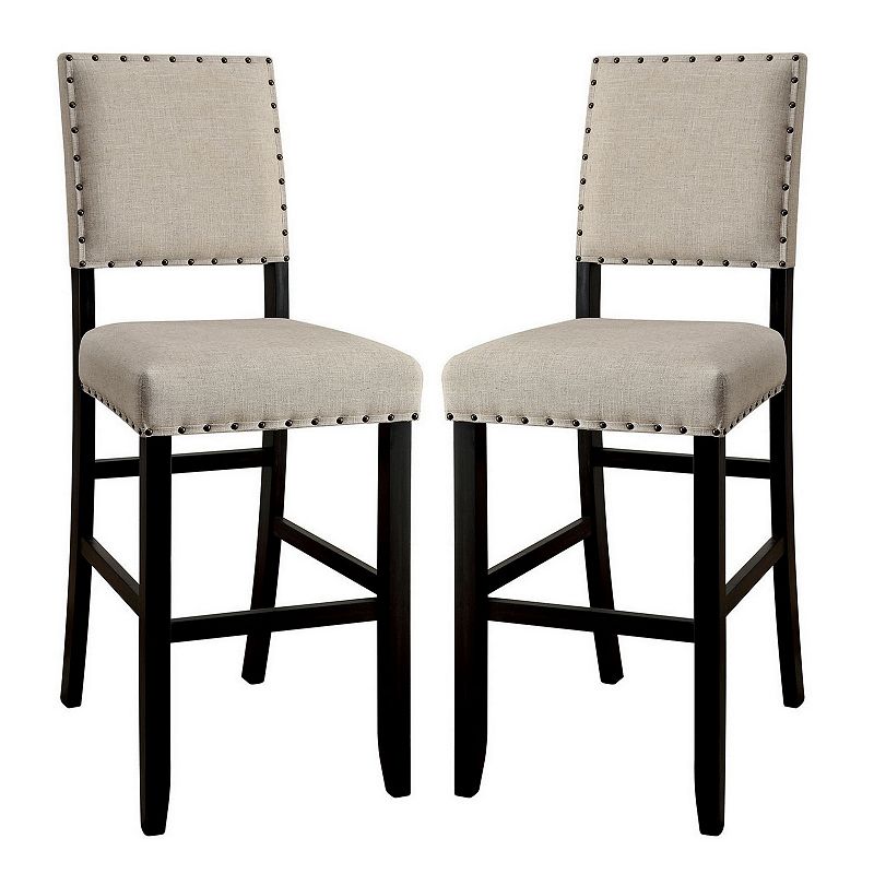 SANIA II Rustic Bar Chair In Ivory Linen， Cream， Set of 2