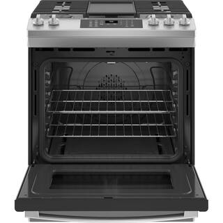 GE 30 in. 5.6 cu. ft. Slide-In Gas Range with Self-Cleaning Convection Oven and Air Fry in Stainless Steel JGS760SPSS