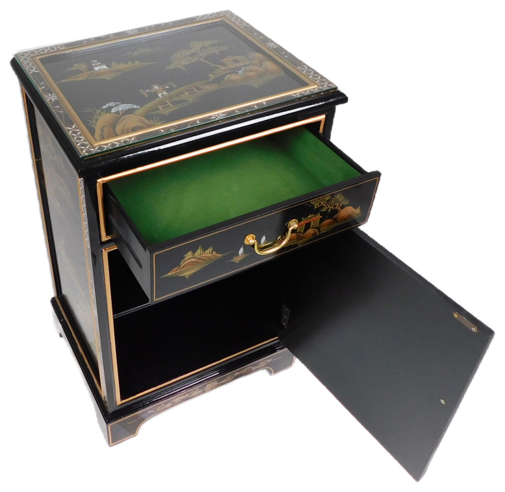 Black Lacquer Oriental End Table With Landscape Painting   Asian   Side Tables And End Tables   by Oriental Furnishings  Houzz