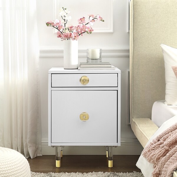 Nicole Miller  High Gloss 1-drawer Nightstand with Acrylic Legs - - 28416408