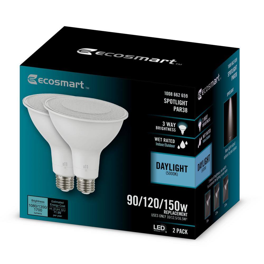 EcoSmart 90120150-Watt Equivalent PAR38 3-Way Dimmable Spot LED Light Bulb Daylight (2-Pack) 12PR383LMESDS23