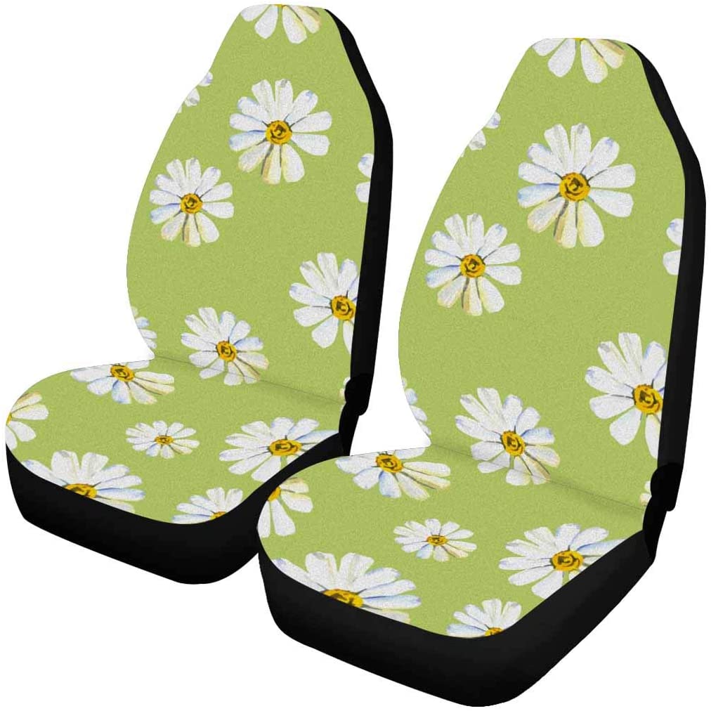 KXMDXA Set of 2 Car Seat Covers Seamless Watercolor Camomile Universal Auto Front Seats Protector Fits for Car，SUV Sedan，Truck